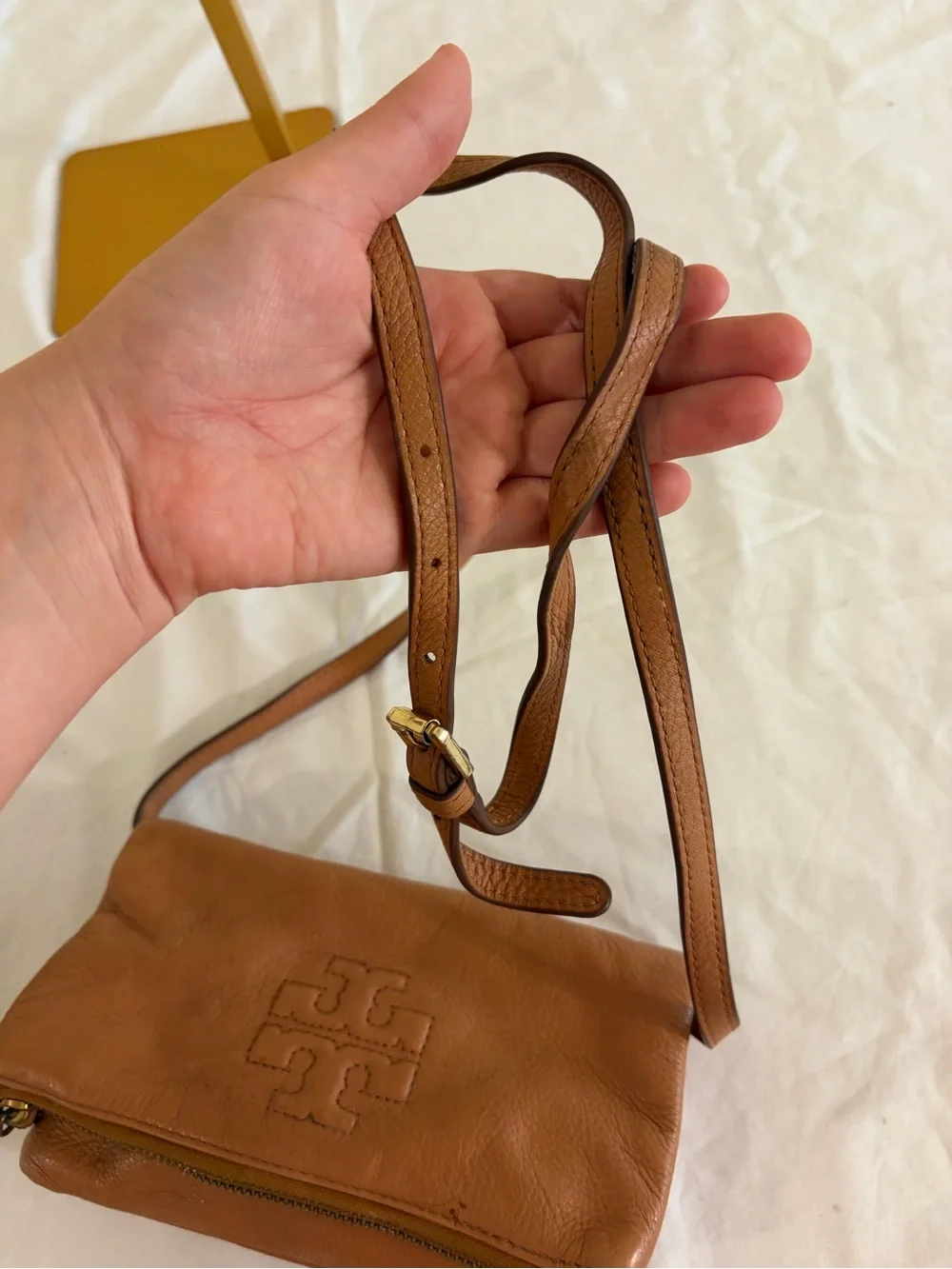 Tory Burch Tan Crossbody Bag with Embossed Logo